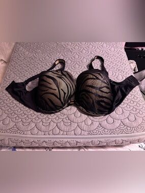 Self Expressions i-fit Women’s Black Zebra Mesh Underwire Push Up Bra Y2K Era